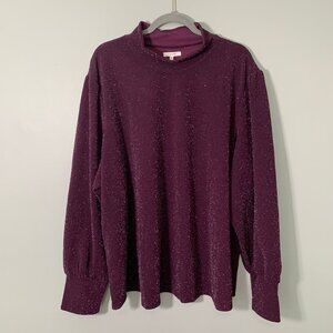 NEW Maurices mock collar sparkily purple long sleeve stretch pullover shirt top